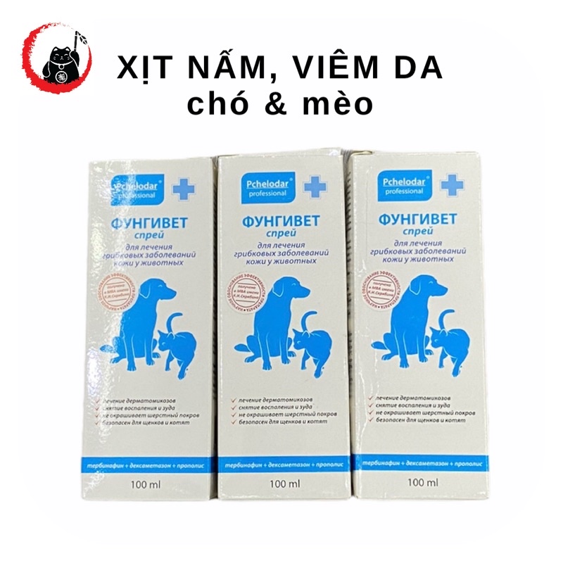 Xịt hỗ trợ nấm, viêm da, dị ứng ngoài da cho cún và mèo hiệu quả 100%. Hàng nhập Nga