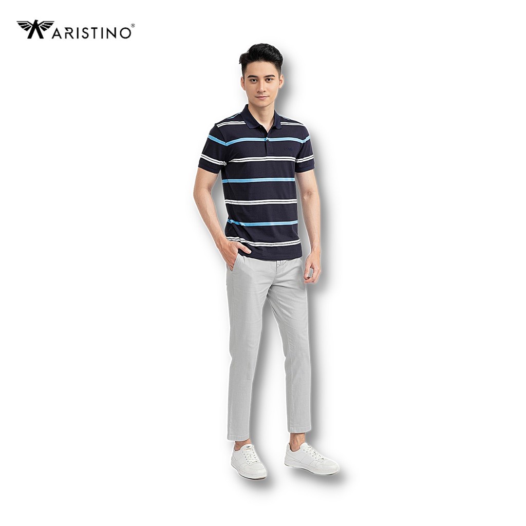 Áo Thun Polo Nam ARISTINO Tay Ngắn, Cổ Bẻ Họa Tiết Kẻ Ngang Cao Cấp Aps047S1