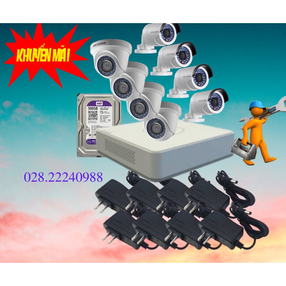 Bộ Camera HIKVISION 2 3 4 mắt đến 8 mắt 2mp FullHD đầy đủ phụ kiện đấu nối sẵn, có hướng dẫn lắp đặt hàng chính hãng