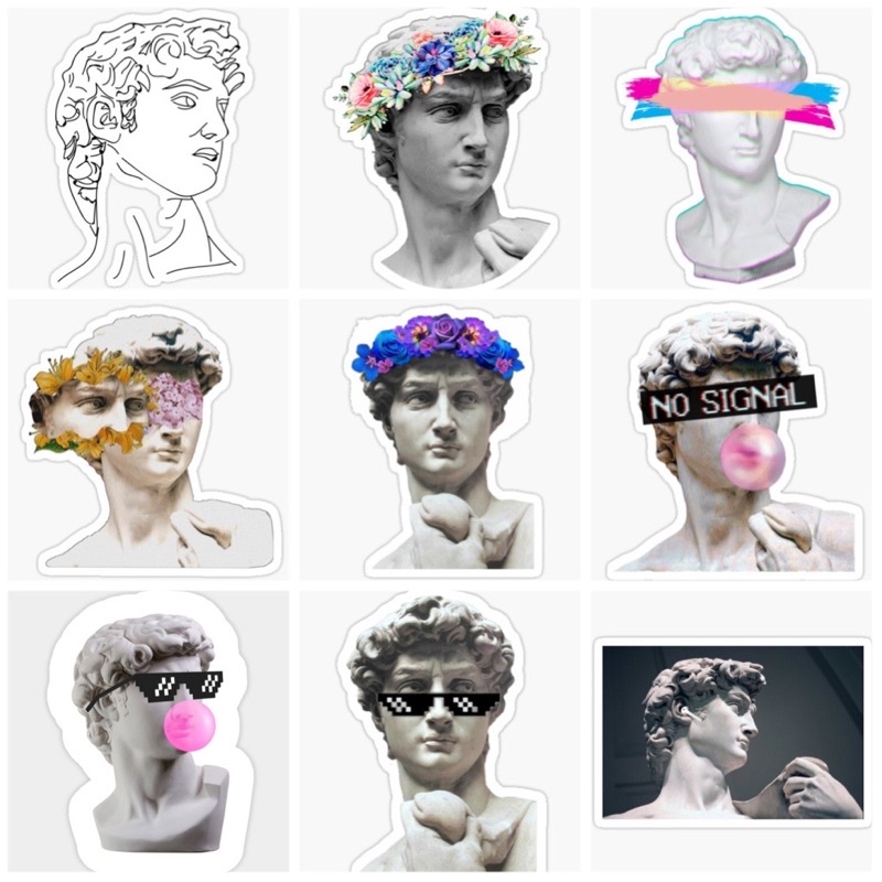 Sticker David Michelangelo 30-60 cái ép lụa khác nhau/ hình dán tượng David Michelangelo