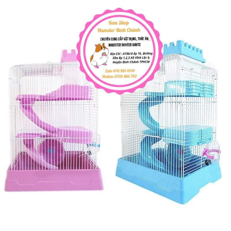 Lồng hamster Phá0 Đài Hoàng Tử 3 Tầng vui chơi thỏa thích 27cm x 21cm x 43cm