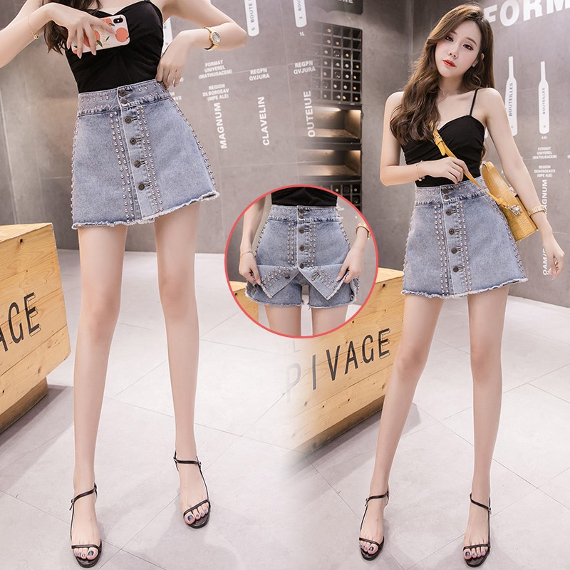 [GIÁ XƯỞNG] Quần Short Denim 💖 Quần Bò nữ giả váy đính cúc cực đẹp 💖 Mới Nhất 2021