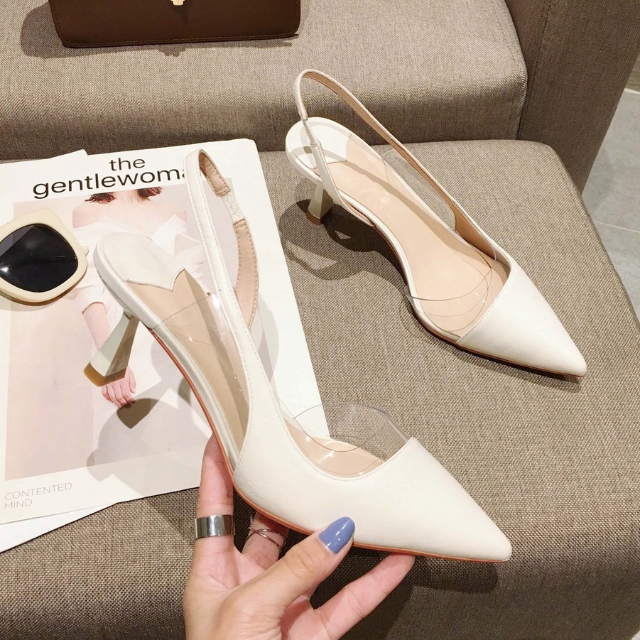 Giày cao gót sandal bít mũi màu đen, gót nhọn 6p phối mica xinh xắn OCNHI18