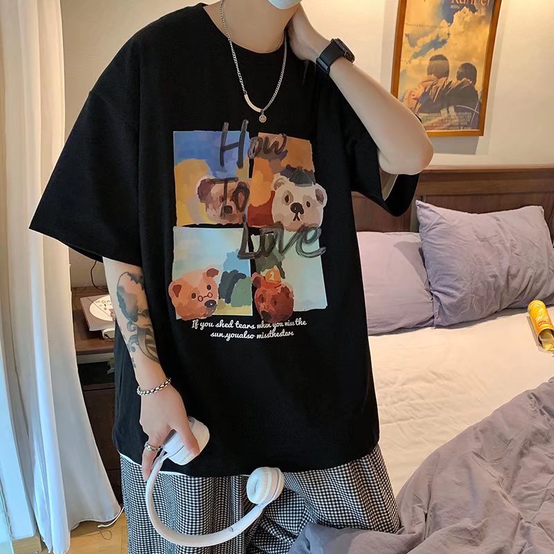 Áo Thun Tay Ngắn Cổ Tròn In Hình Gấu Hoạt Hình Dành Cho Nam