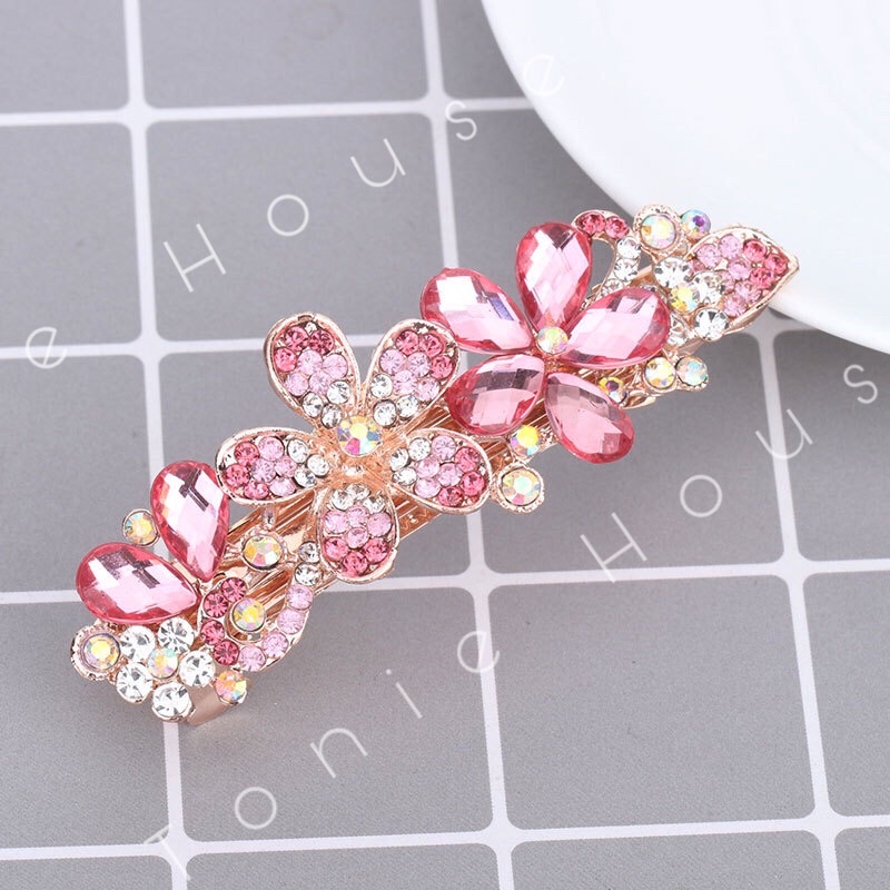Mẫu mới_ Kẹp đuôi ngựa kẹp sau hình hoa đính pha lê sang trọng cho nữ