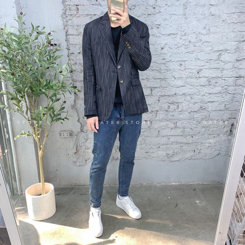 Áo Khoác Vest Nam XT sọc, Blazer form regular vải mềm GATE6 - F753