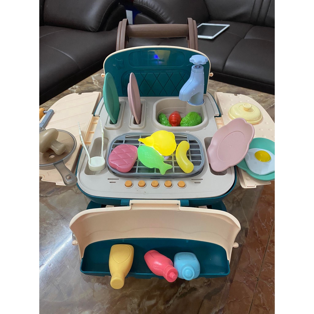 Đồ Chơi Xe Đẩy Thức Ăn Mini 2 IN 1- Đồ Chơi Xe Đẩy Nhà Bếp Kitchen Cart Cho Bé Siêu Xinh Có Nhạc Đèn, Chơi Được Với Nước