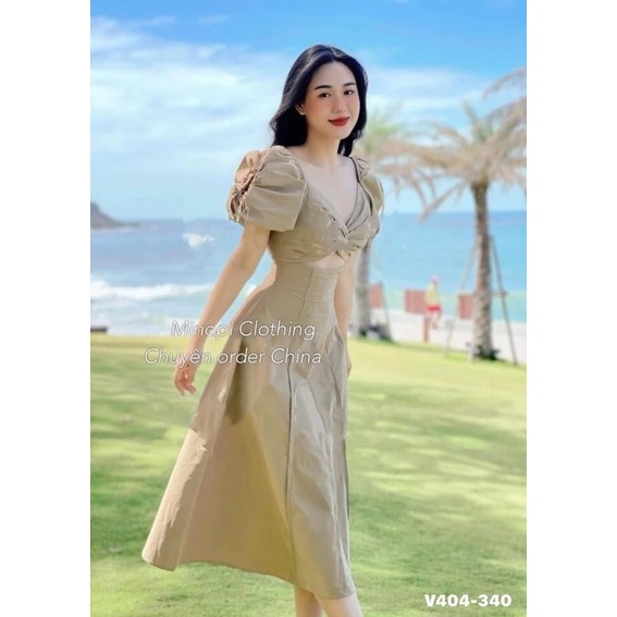 ☘️ VÁY maxi XOẮN NGỰC TAY BỒNG cut khoét bụng xếp ly dáng dài cá tính sexy sang chảnh du lịch đi làm công sở