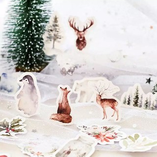 Set sticker hình vẽ khu rừng tuyết  màu nước trang trí sổ tay