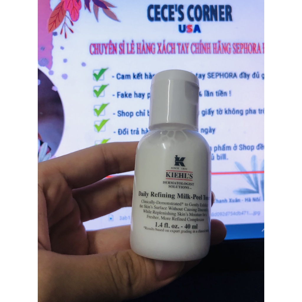 Nước hoa hồng 2in1 Kiehl daily refining milk - peel toner tẩy da chết dịu nhẹ