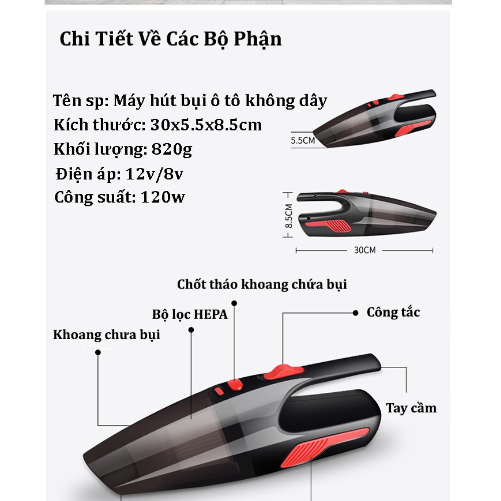 [Mã ELHA22 giảm 6% đơn 300K] Máy Hút Bụi Cầm Tay, máy hút bụi mini PIN SẠC KHÔNG DÂY DELIYA 120W