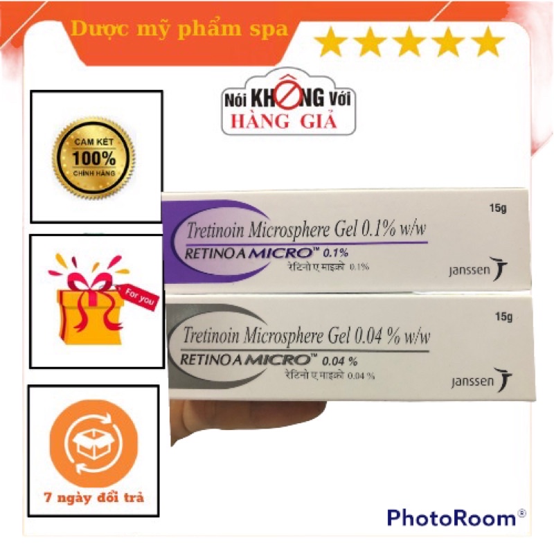 (hàng Auth) Tretinoin microsphere Retinoa gel 0.04-0.1% hỗ trợ giảm mụn,chống loã hoá.căng bóng,se khít chân lông 15gr