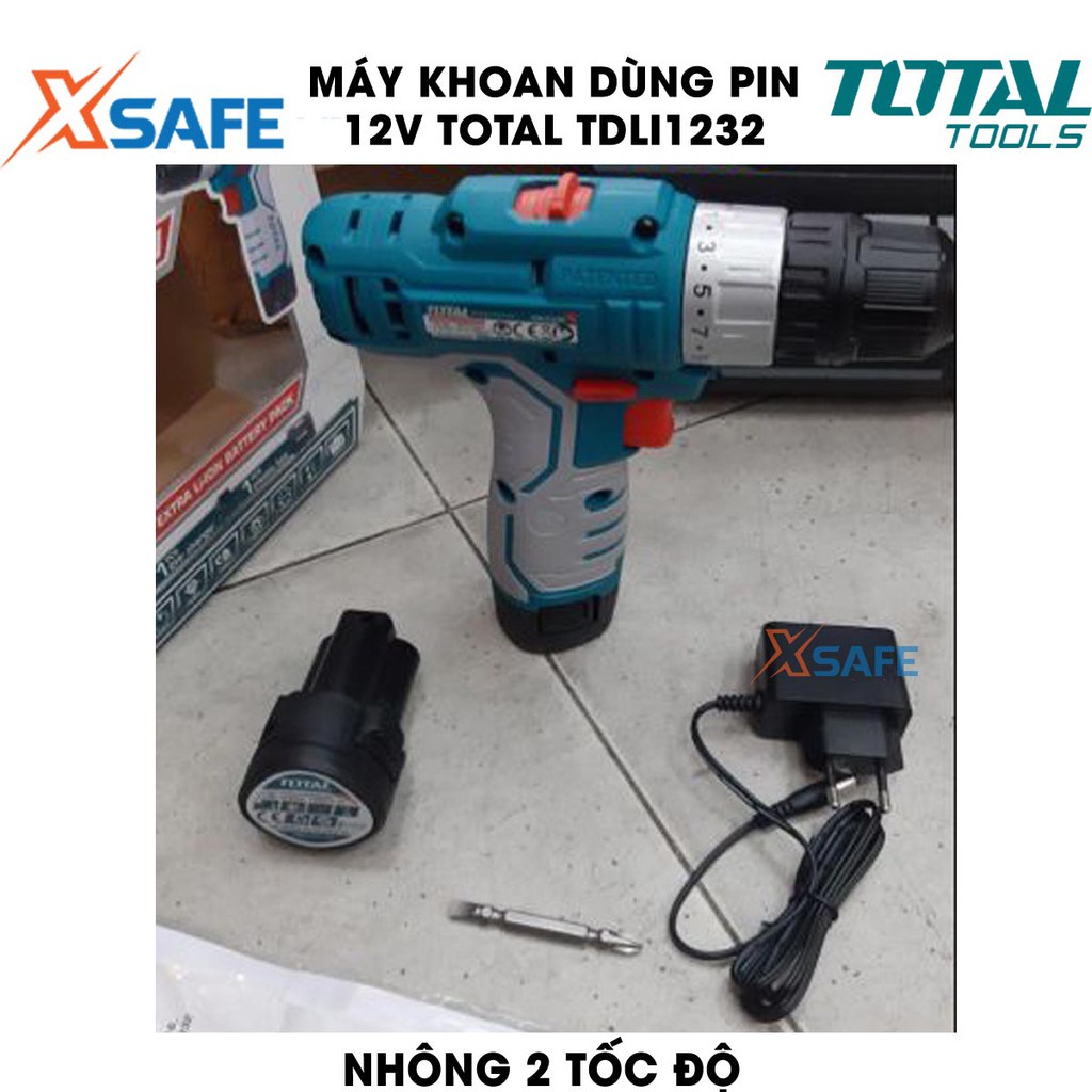 Máy khoan dùng pin 12V TOTAL TDLI12325 Tặng kèm 2 Pin 1.5Ah 1 Sạc và 1 mũi vít CR-V 65mm. Máy khoan cầm tay chính hãng