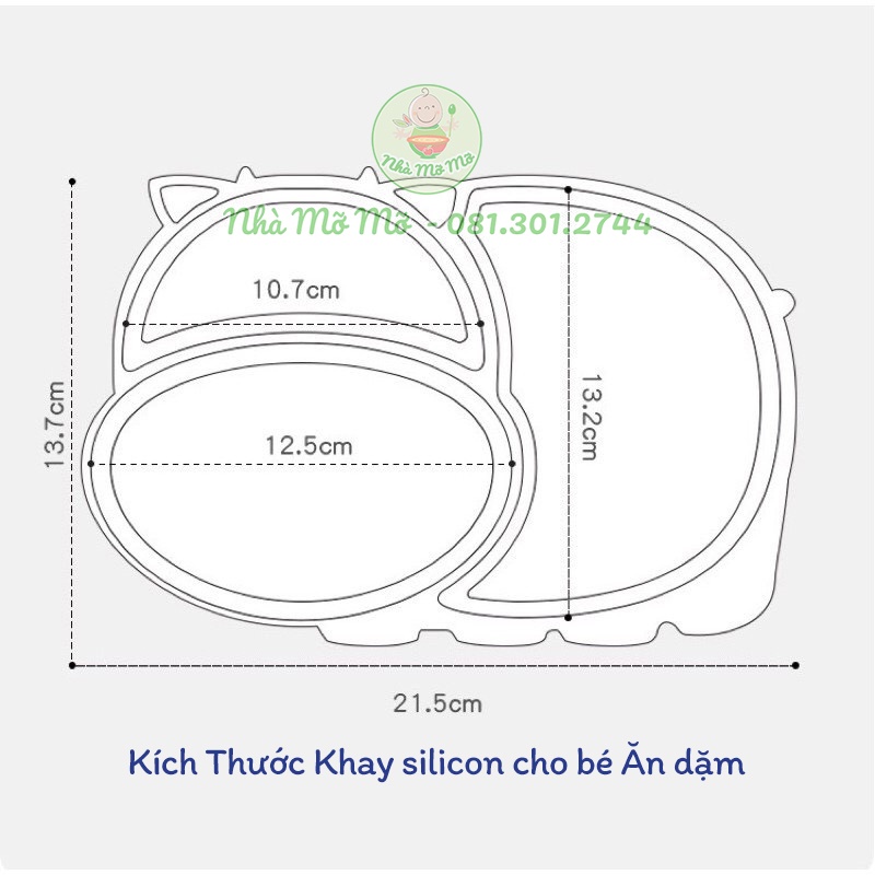 Khay Silicon Bò Sữa 3 Ngăn Có Đế Chống Lật Cho Bé Ăn Dặm - Nhà Mỡ