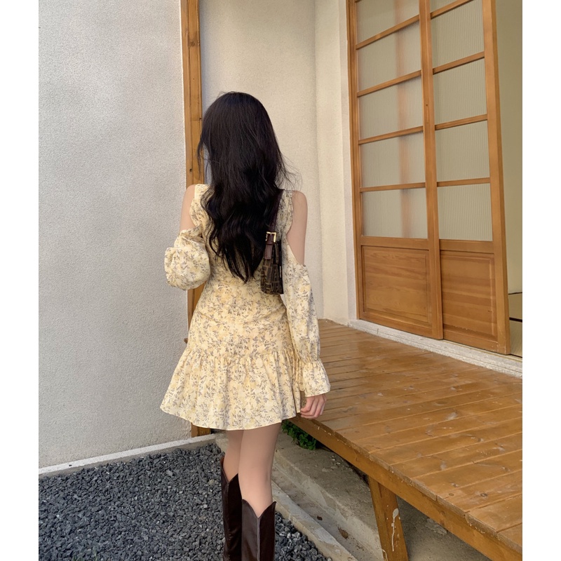 Đầm Hoa Tay Phồng Thời Trang Mùa Thu Xinh Xắn Dành Cho Nữ