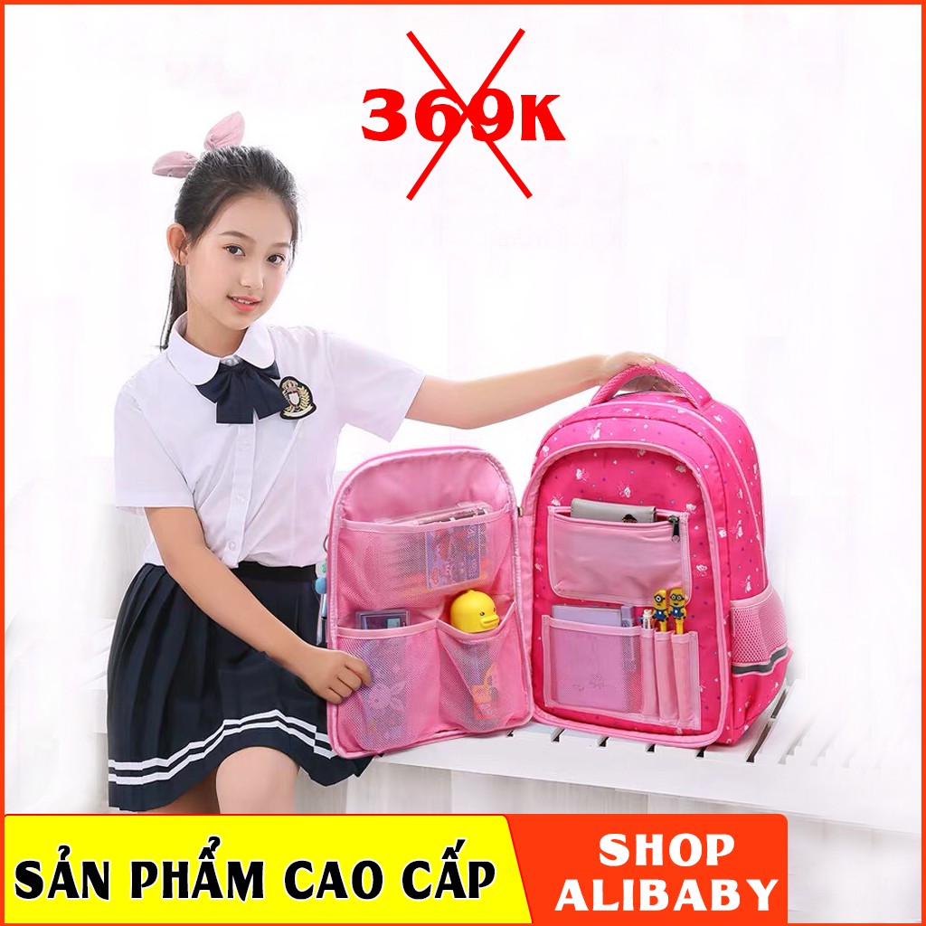 [FREESHIP SIÊU GIẢM GIÁ] cặp đi học nữ cấp 2  cấp 1 mầu hồng màu xanh in hình công chúa elsa đi học tiểu học E58 E114