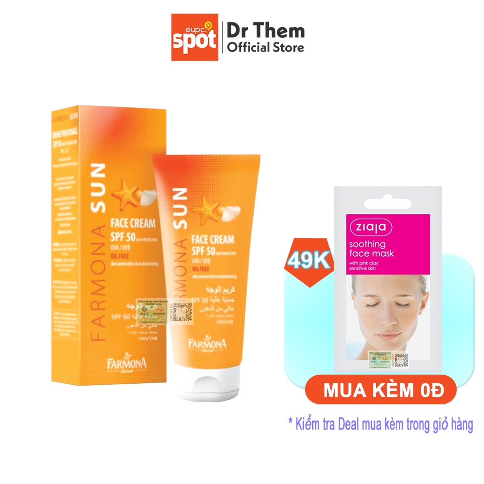 [Mã INCU50 giảm 50k đơn 250k] Kem Chống Nắng Farmona Sun Face Cream SPF50 Oil Free 50ml