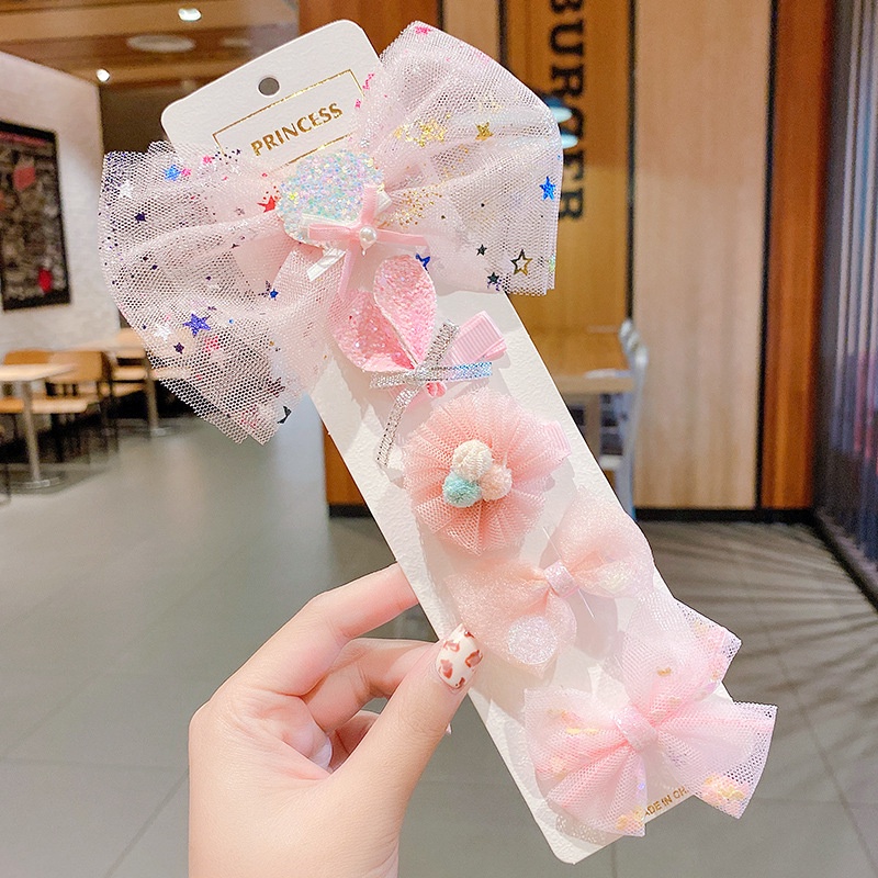 Set 5 Kẹp Tóc Nơ Họa Tiết Hoạt Hình Phong Cách Hàn Quốc Cho Bé Gái