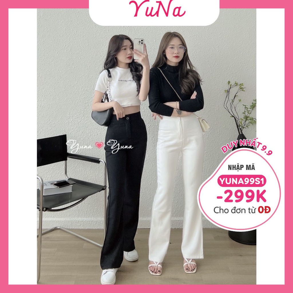 Quần ống loe nữ Maika lưng cao 1 khuy chất liệu tuyết mưa cao cấp siêu hách dáng, thời trang nữ YUNA