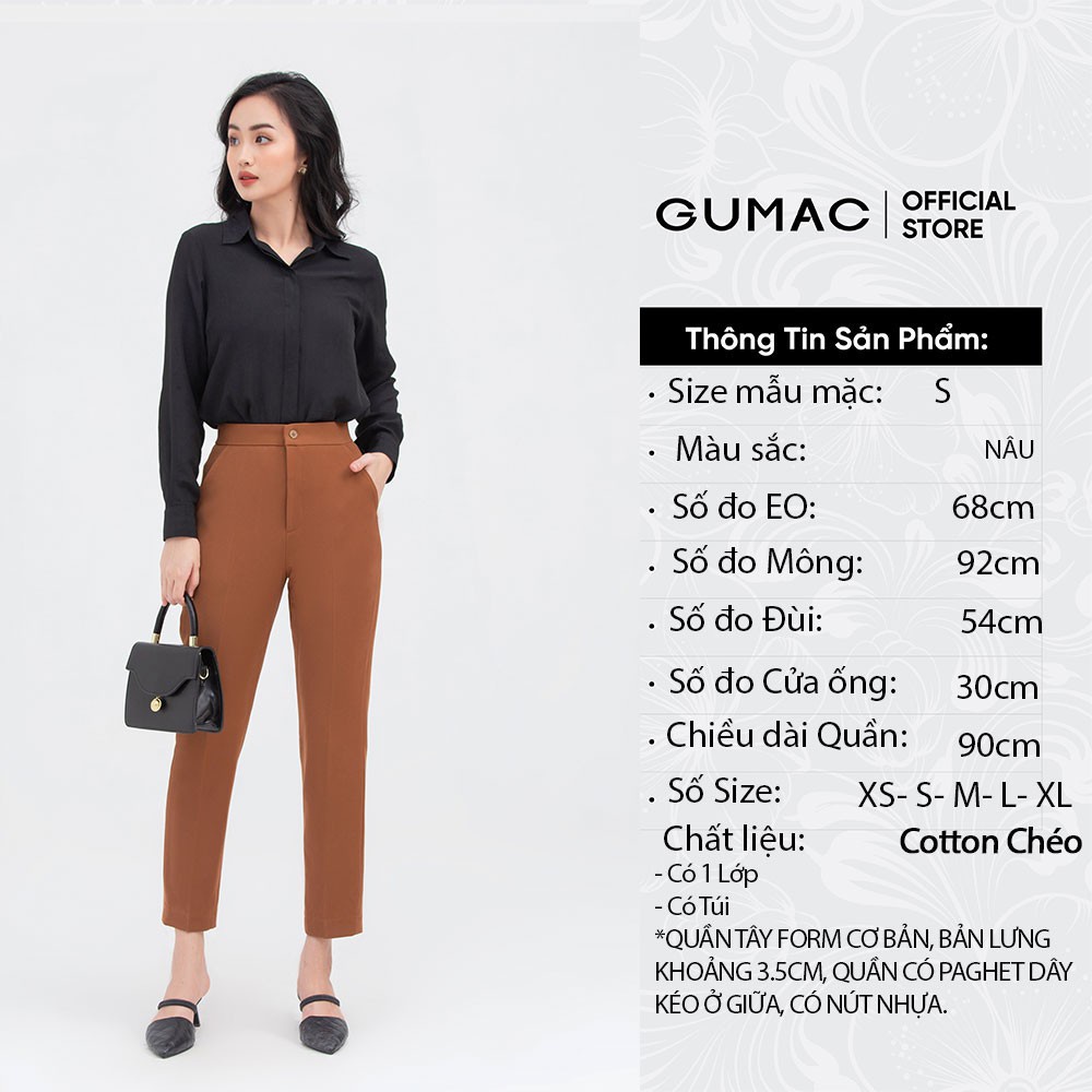 Quần tây công sở nữ cơ bản thời trang nữ GUMAC form đứng sang chảnh QB847