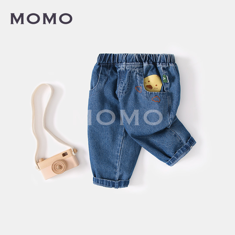 Quần Denim Màu Trơn In Hình Chú Vịt Ngộ Nghĩnh Đáng Yêu Cho Bé 0-6 Tuổi