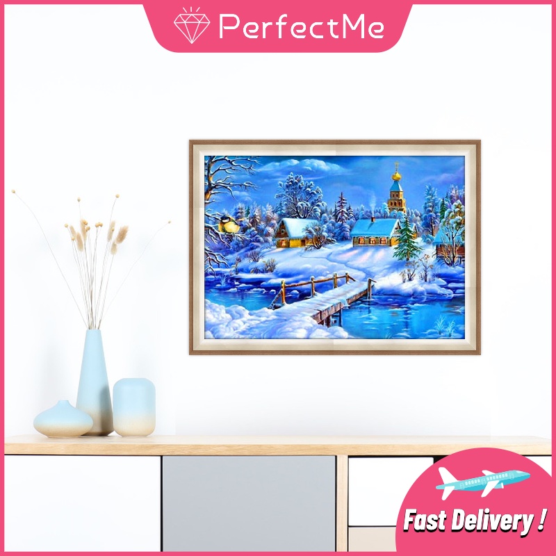 Bộ tranh đính đá 5D họa tiết cảnh tuyết độc đáo kích thước 40x30cm DIY dùng trang trí nhà cửa