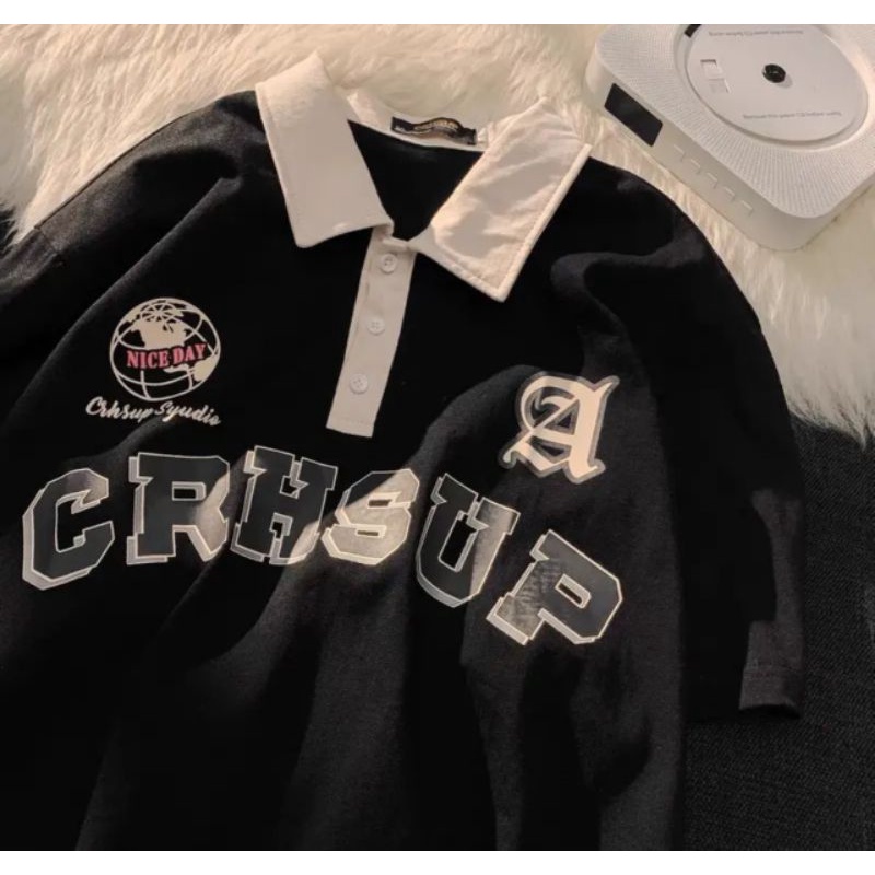 Áo thun POLO nam nữ tay lỡ có cổ form rộng freesize unisex in chữ NICEDAY