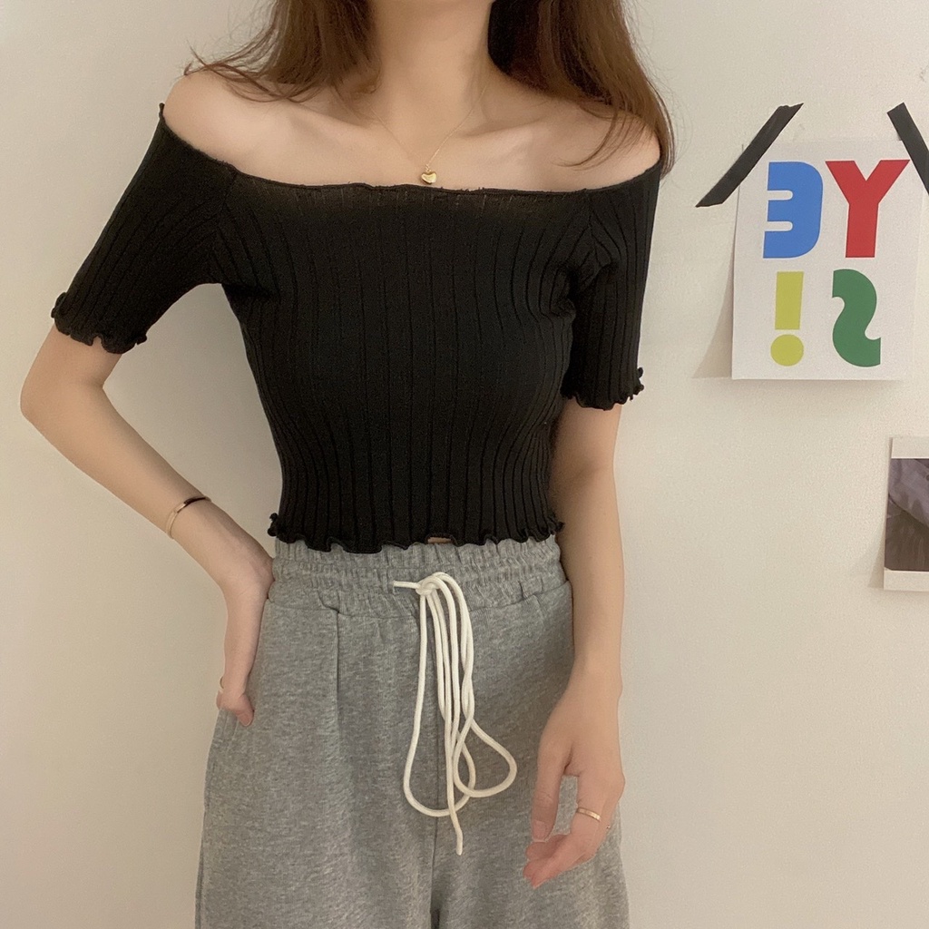 Áo dệt kim Croptop Kiểu Dệt Kim Ngắn Tay Ulzzang Sexy Phong Cách Hàn Quốc Xiaozhainv vn K4T3-1