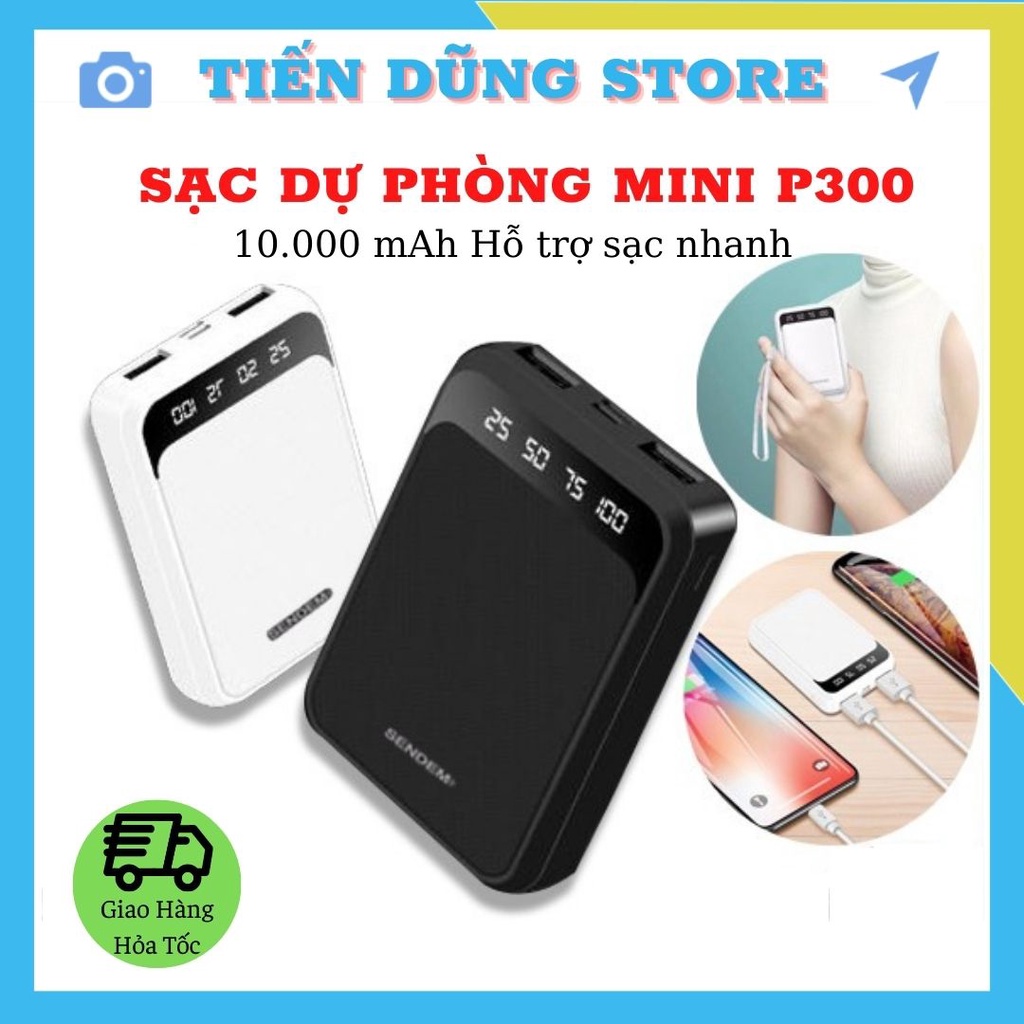 Sạc Dự Phòng Mini Cầm Tay Sendem P300 Chính Hãng Dung Lượng 10000mah, Thiết Kế Nhỏ Gọn Tiện Dụng Nhiều Màu