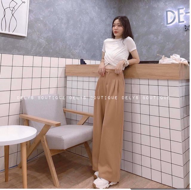 Quần ống rộng eo chun dễ mặc