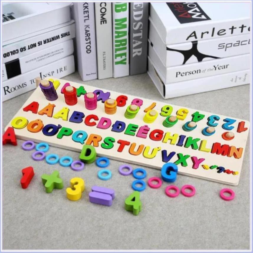 GIÁ TẠI XƯỞNG -  Đồ chơi Bảng ghép chữ cái và cột tính học đếm cho bé- Logic toán học và tiếng việt