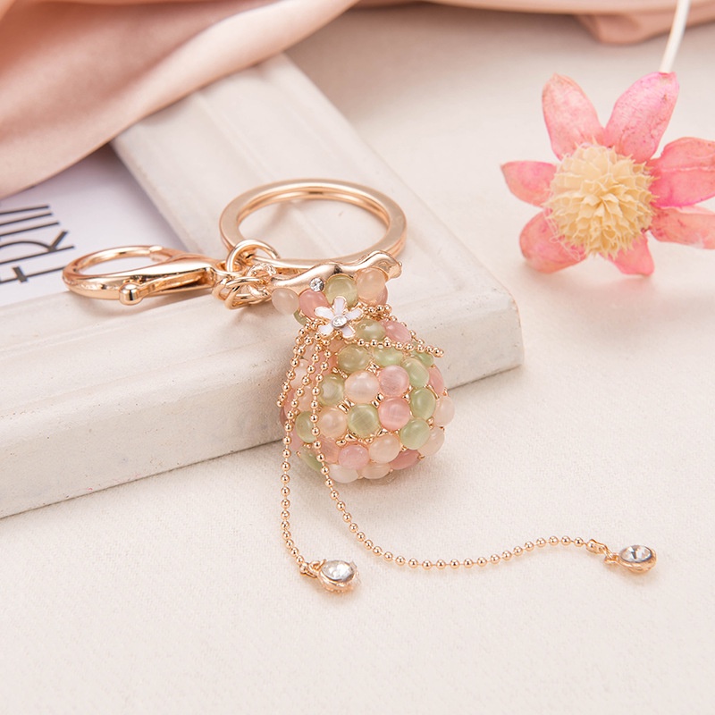 Móc khóa hình túi xách đính đá opal phong cách Trung Hoa Móc khóa hình túi xách