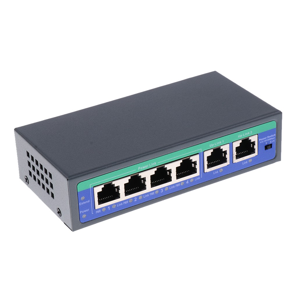 6 Port 10/100Mbps 4 POE Port & 2 Uplink Power Over Ethernet Switch Adapter