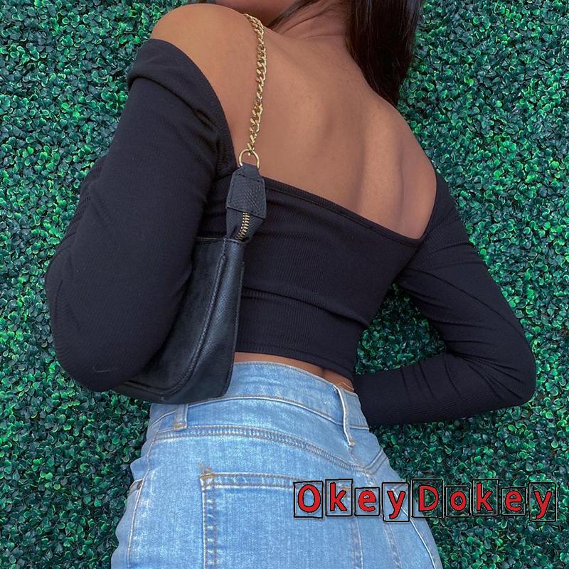 Áo Croptop Tay Dài Cổ Chữ V Màu Trơn Thời Trang Quyến Rũ Cho Nữ