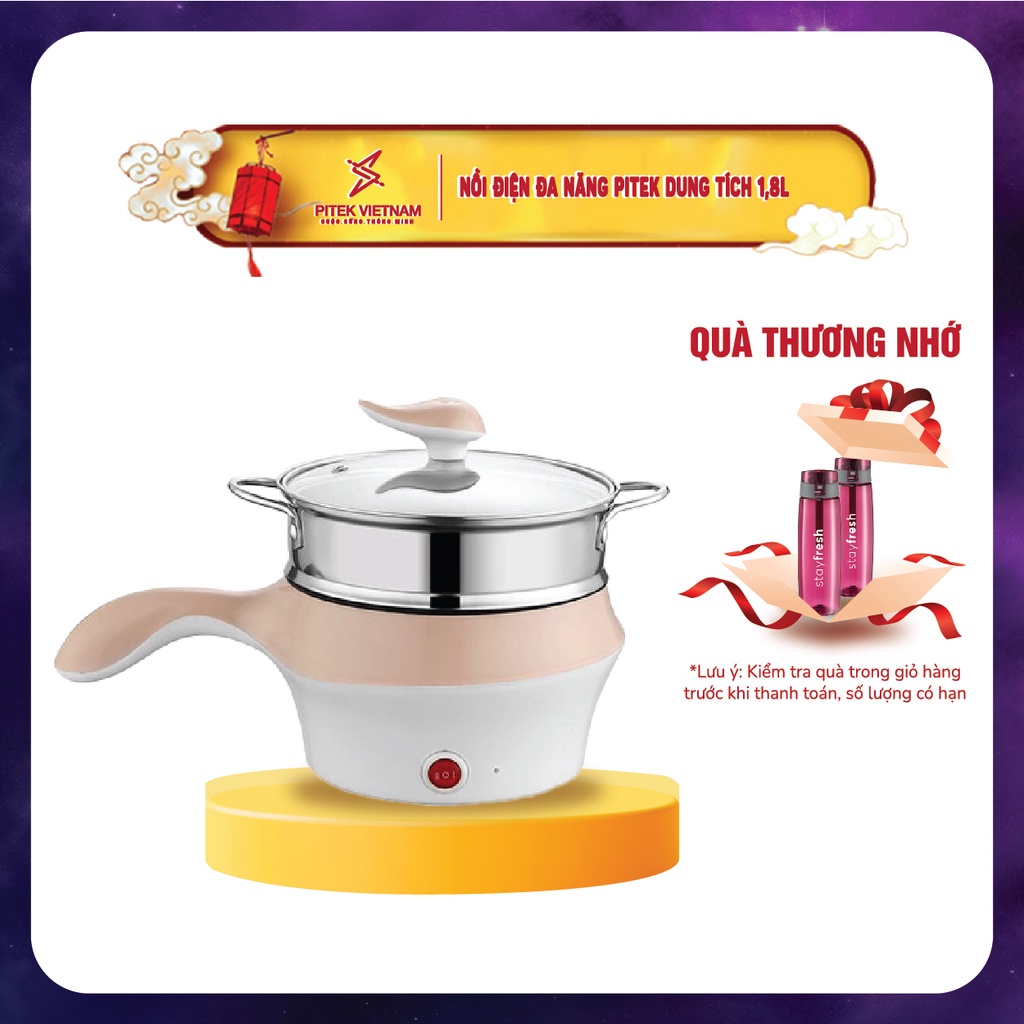 Nồi điện đa năng Pitek thiết kế lòng nồi vấn đá chống dính dung tích 1.8l
