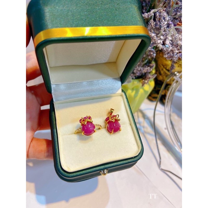 Bộ trang sức nhẫn + mặt đeo túi vàng 10kara