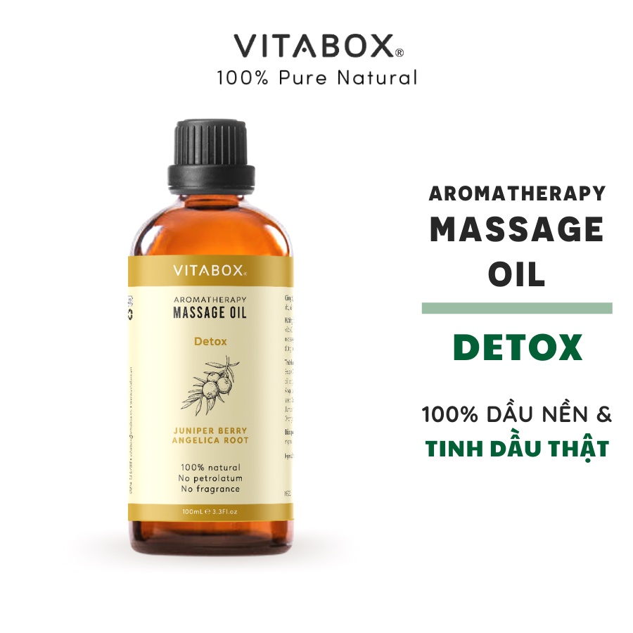 Dầu massage body VITABOX Detox aromatherapy massage oil mát xa thư giãn thải độc từ dầu nền và tinh dầu thiên nhiên