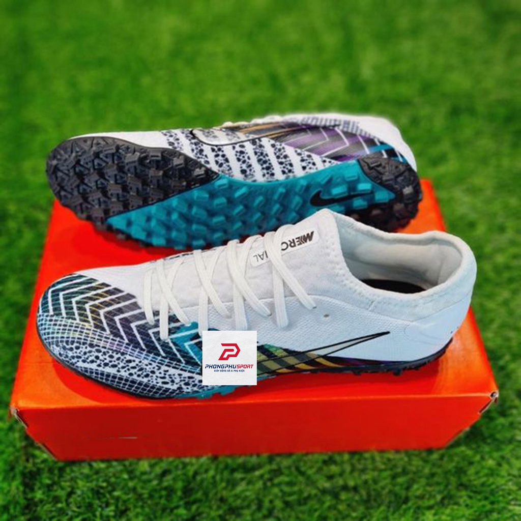 Giày Bóng Đá Mercurial Vapor 13 Pro Xanh Vạch Trắng TF