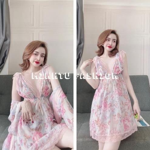 Váy Ngủ Xuyên Thấu Nữ, Set Đồ Ngủ Sexy 3 Món ( Váy Ngủ, Áo Choàng Kèm Quần ) , Đầm Ngủ Mặc Nhà Bigsize Chất Voan Tơ. | BigBuy360 - bigbuy360.vn