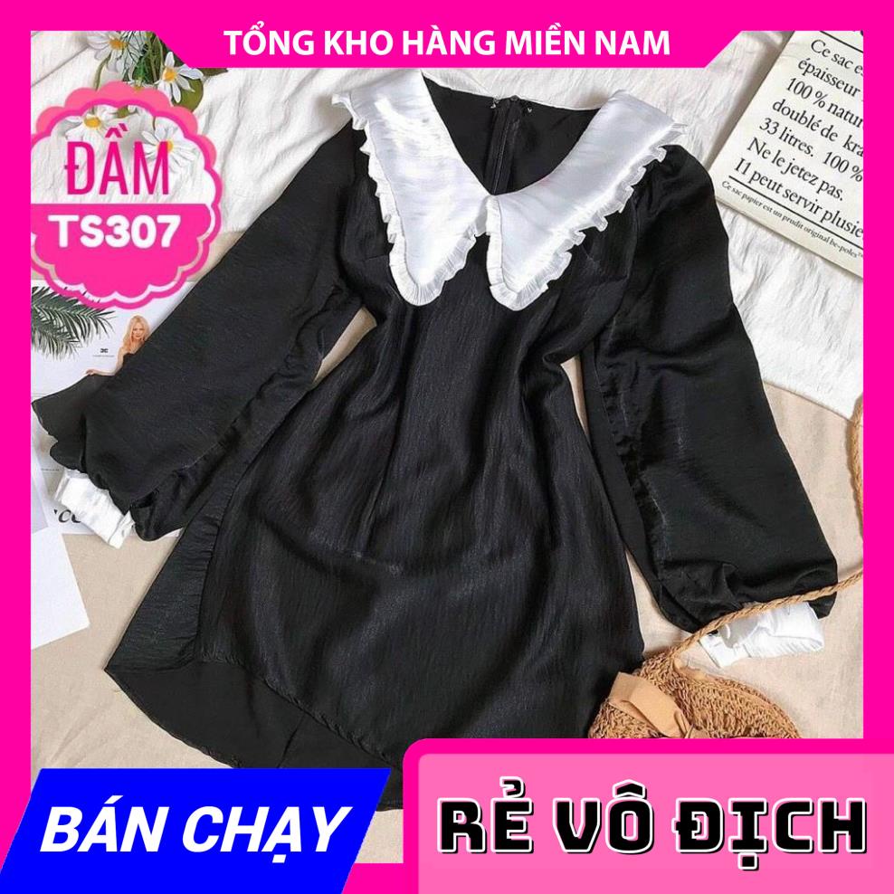 ĐẦM SUÔNG TAY PHỒNG CỔ BÈO PHỐI MÀU HÀNG CAO CẤP TS307 ⚡ HÀNG ĐẸP⚡ẢNH THẬT MY