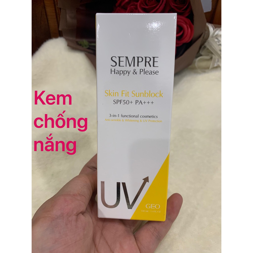 Kem chống nắng vật lý 3in1 Sempre Happy & Please Skin Fit Sunblock SPF50+ PA+++ (100ml) ! Gía Gốc