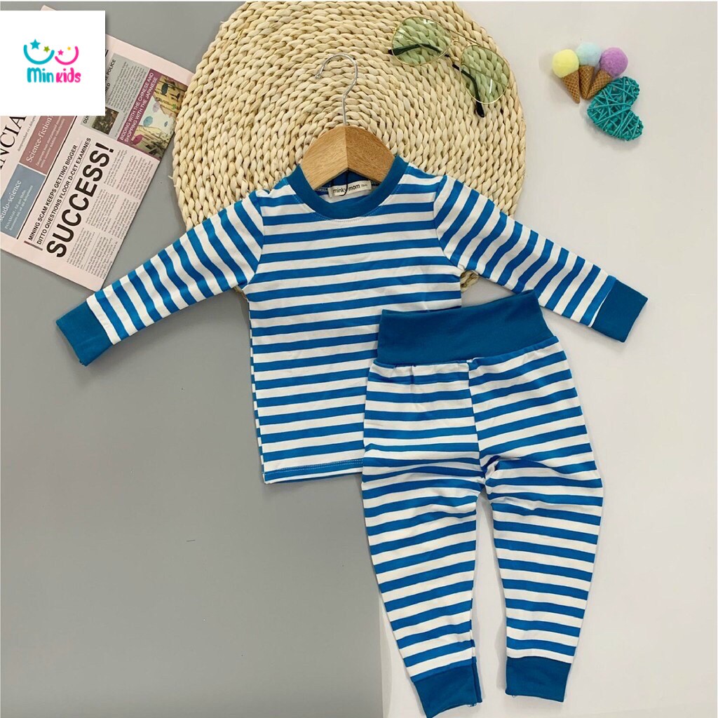 Áo Quần Thu Đông Kẻ Sọc Cạp Cao Dài Tay MINKY MOM [CƯNG XỈU] Đồ Ngủ Dài Tay Cho Bé Gái Bé Trai