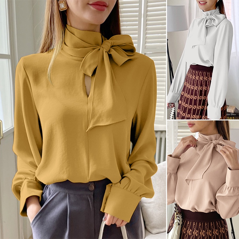 Áo cổ lọ ZANZEA tay dài thắt nơ thời trang dành cho nữ