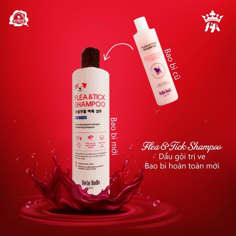 Dầu gội tắm ngừa Ve rận bọ chét BUDLE Flea &amp; Tick 300gr