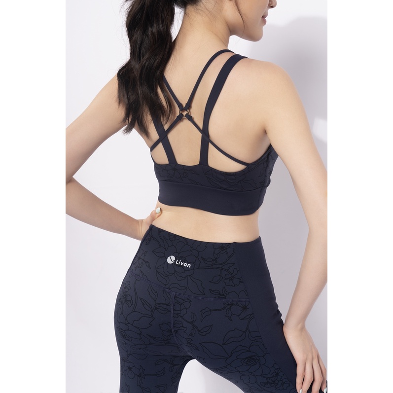 Set Đồ Tập Yoga Livan Sport Blooming Xanh Than Tặng Kèm Mút Ngực Cao Cấp