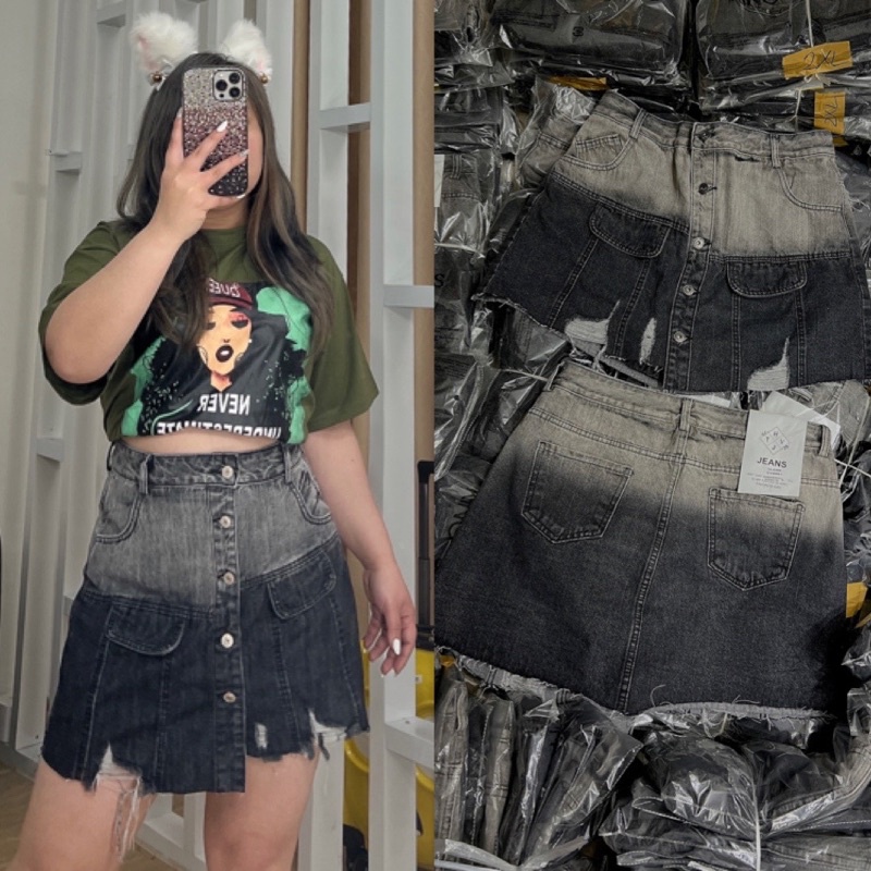 Chân váy Jeans loang khói cá tính dành cho chị em bigsize