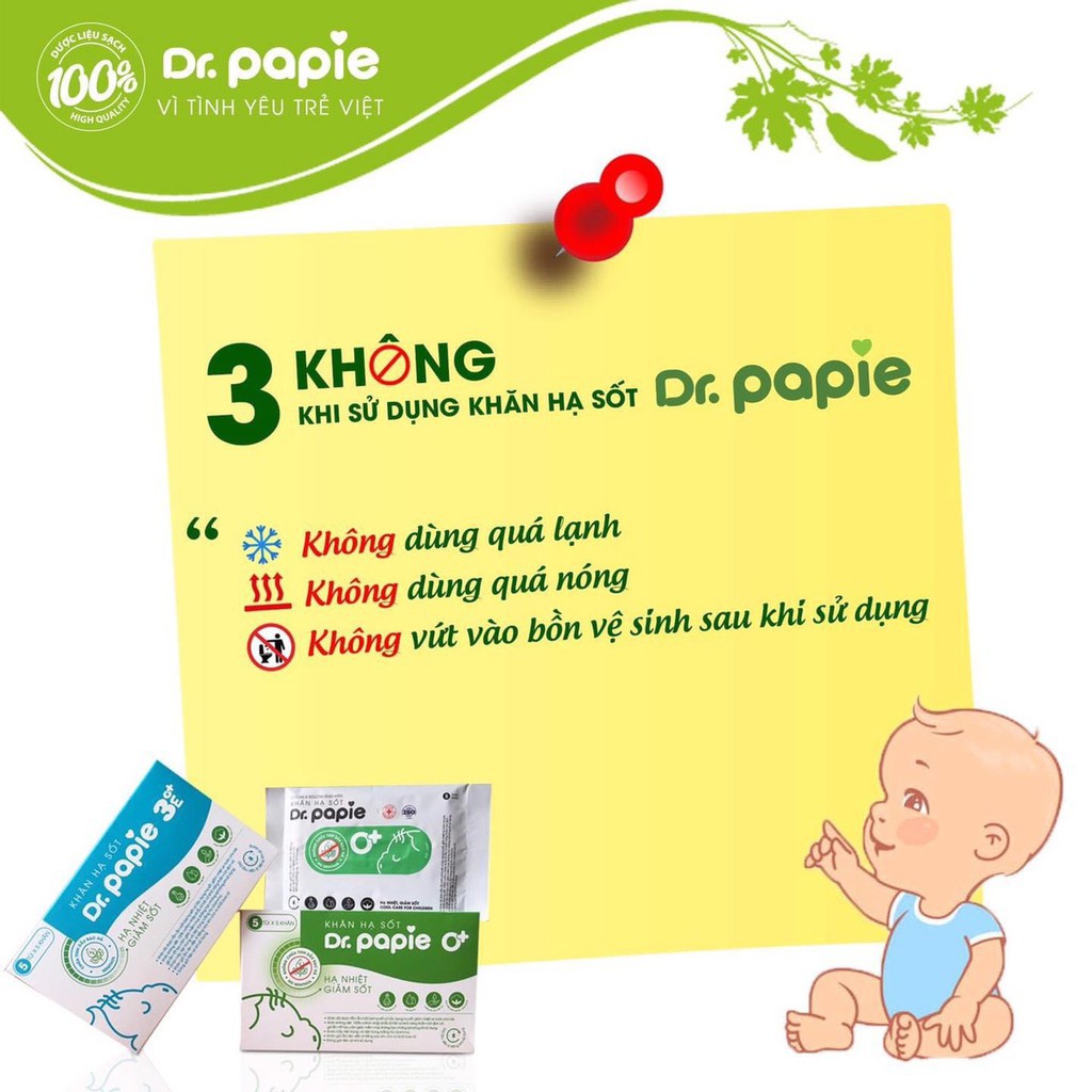 Khăn Lau Hạ Sốt 0+ Dr Papie Cho Bé Hạ Nhiệt Giảm Sốt (Hộp 25 Chiếc)