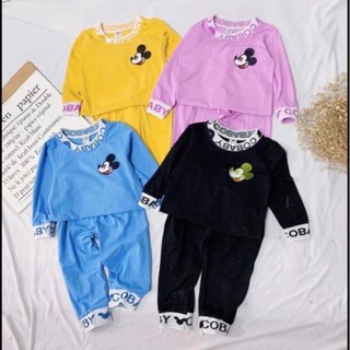 Xả Bộ mickey bo viền dài tay cho bé