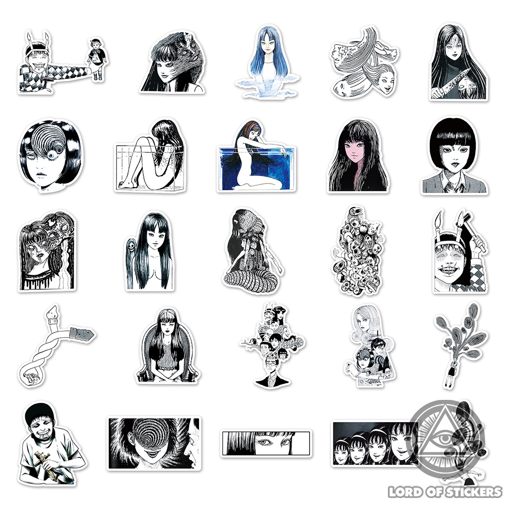 Set 50 Miếng Dán Hình Truyện Tranh Kinh Dị Junji Ito Sticker Anime Manga Trang Trí Mũ Bảo Hiểm, Điện Thoại, Laptop, Vali