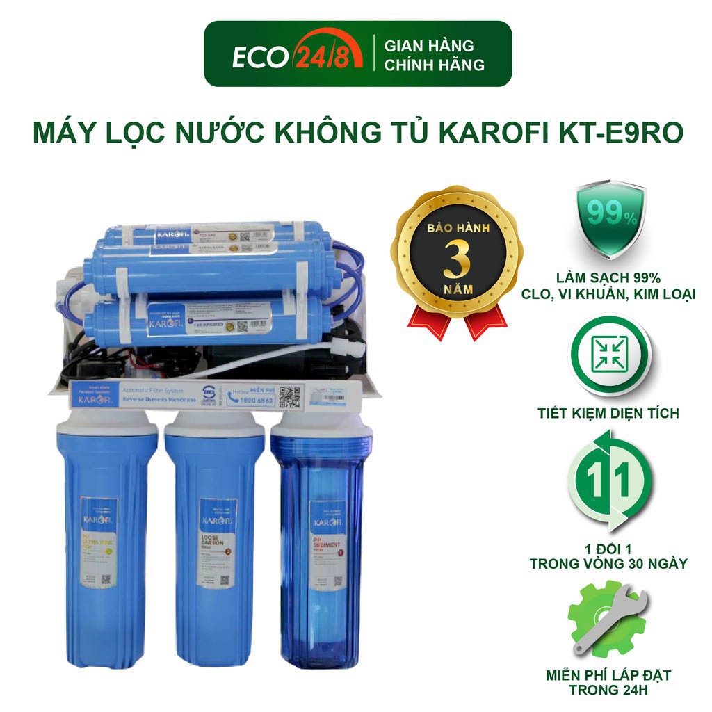 Máy Lọc Nước KAROFI KT-E9RO Loại Không Tủ- 9 Cấp Lọc Loại Bỏ 99,99% Vi Khuẩn